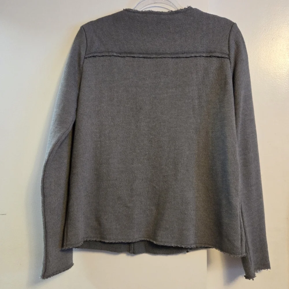 BARNEYS NEW YORK Grey Cotton Moto Jacket Sweater Large